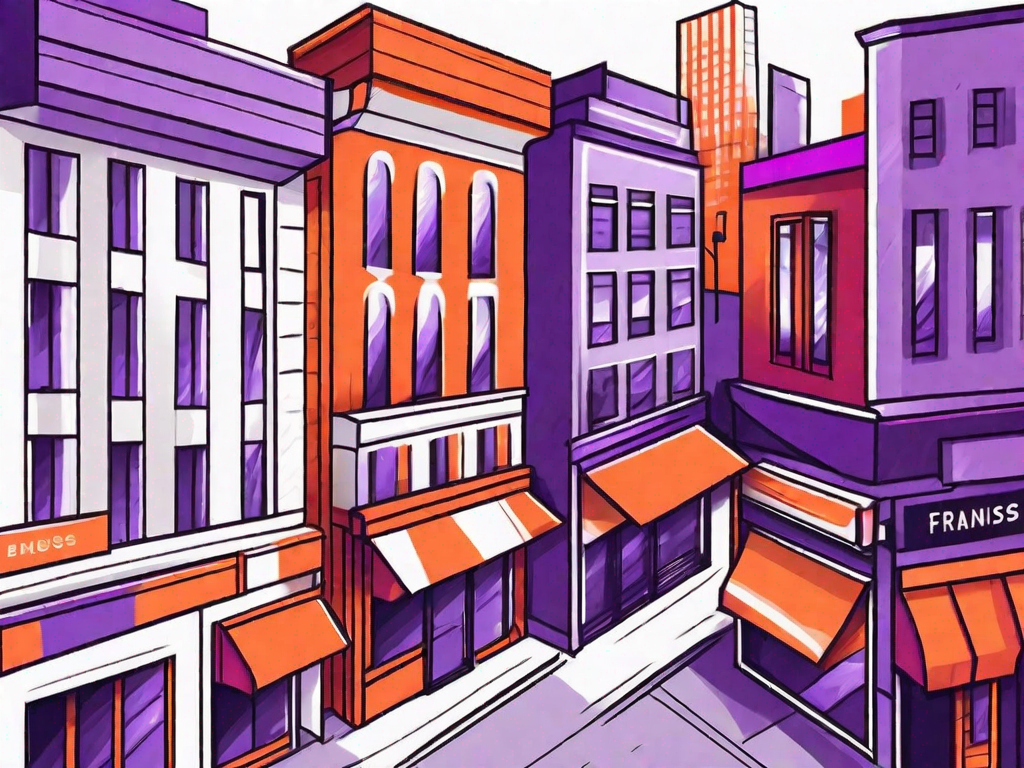 A vibrant cityscape with different types of business storefronts