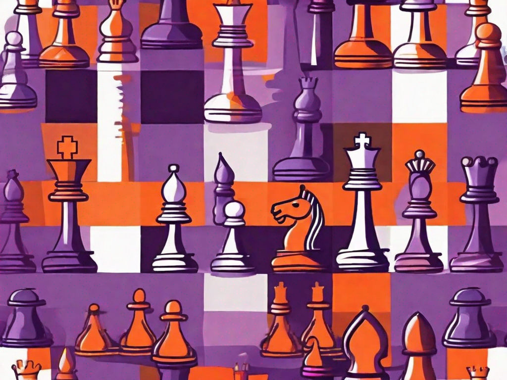 A chessboard with various business establishments as chess pieces