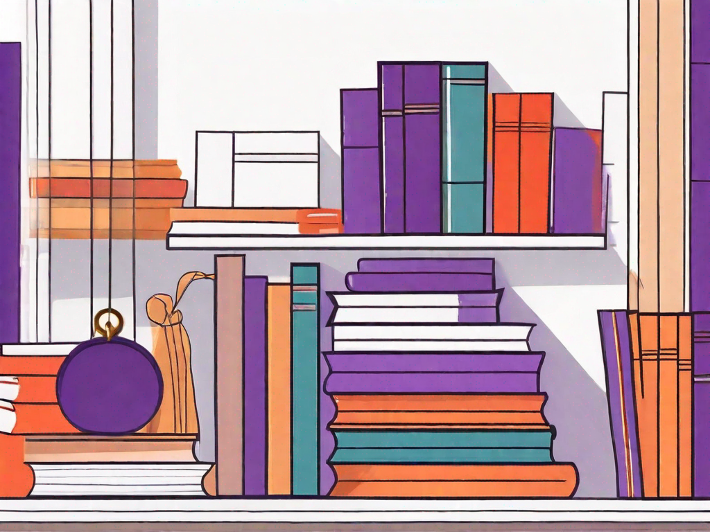 A stack of ten different books with various sizes and colors
