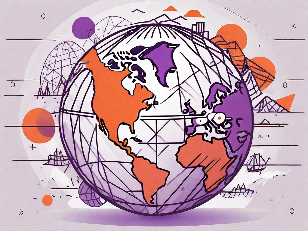 A globe with various franchise buildings scattered across different continents