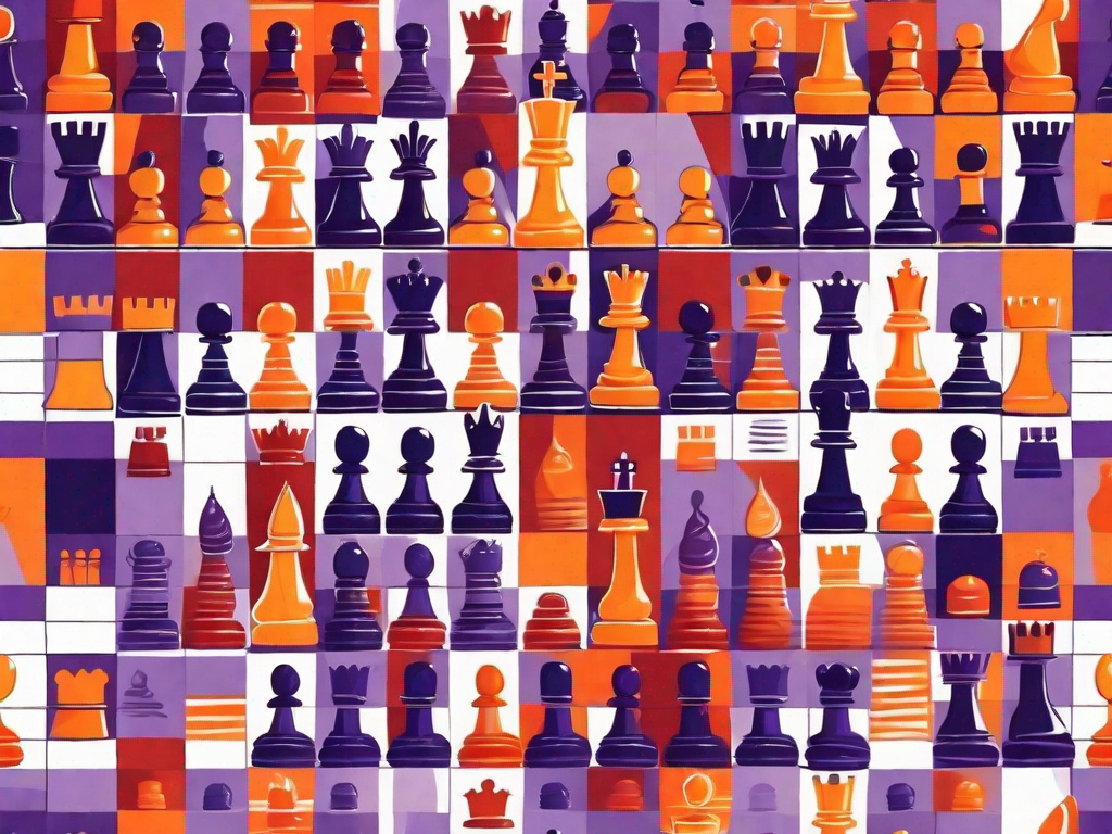 A chessboard with different types of businesses as chess pieces