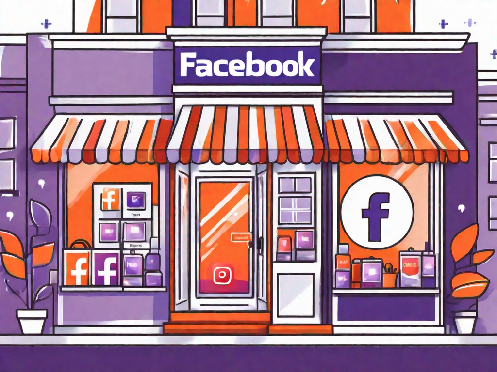 A franchise store front with various social media icons like facebook