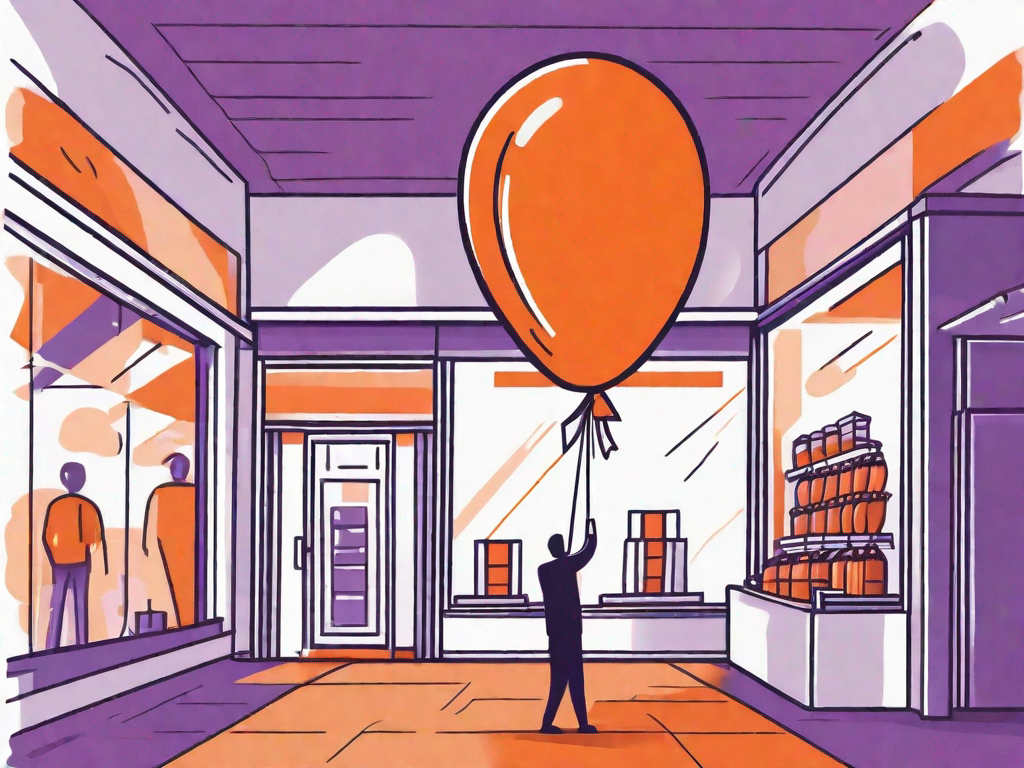 A franchise store with a large balloon (symbolizing inflation) tied to it
