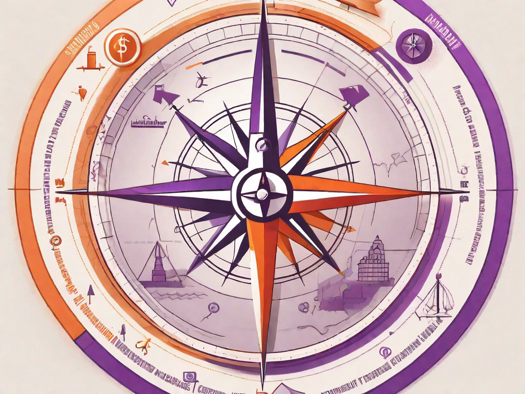 A compass resting on a map with different franchise training programs represented by symbolic icons