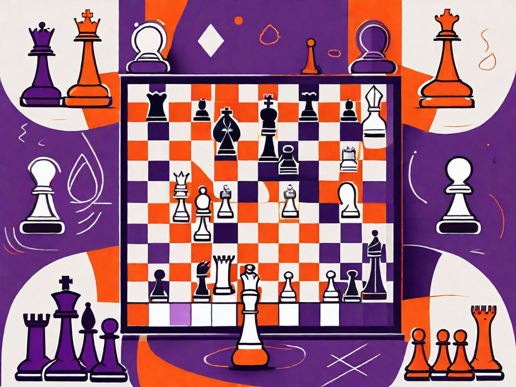 A chess board with various business-related icons as pieces