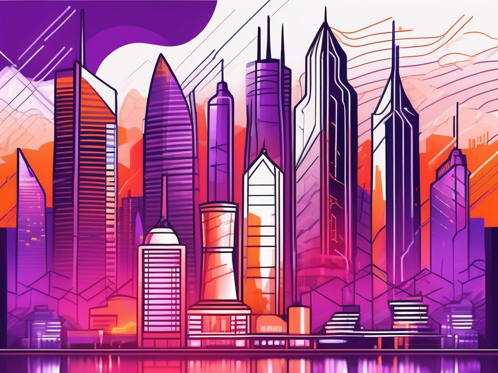 A dynamic and futuristic cityscape with various unique and iconic buildings