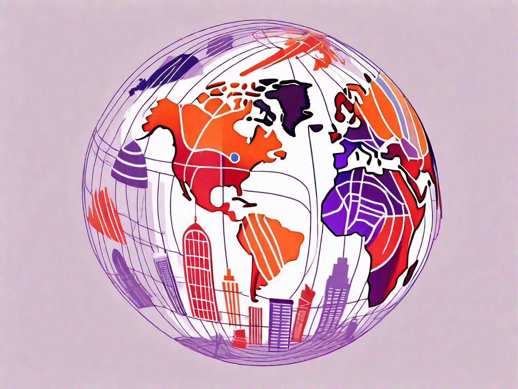 A globe with various types of businesses like restaurants
