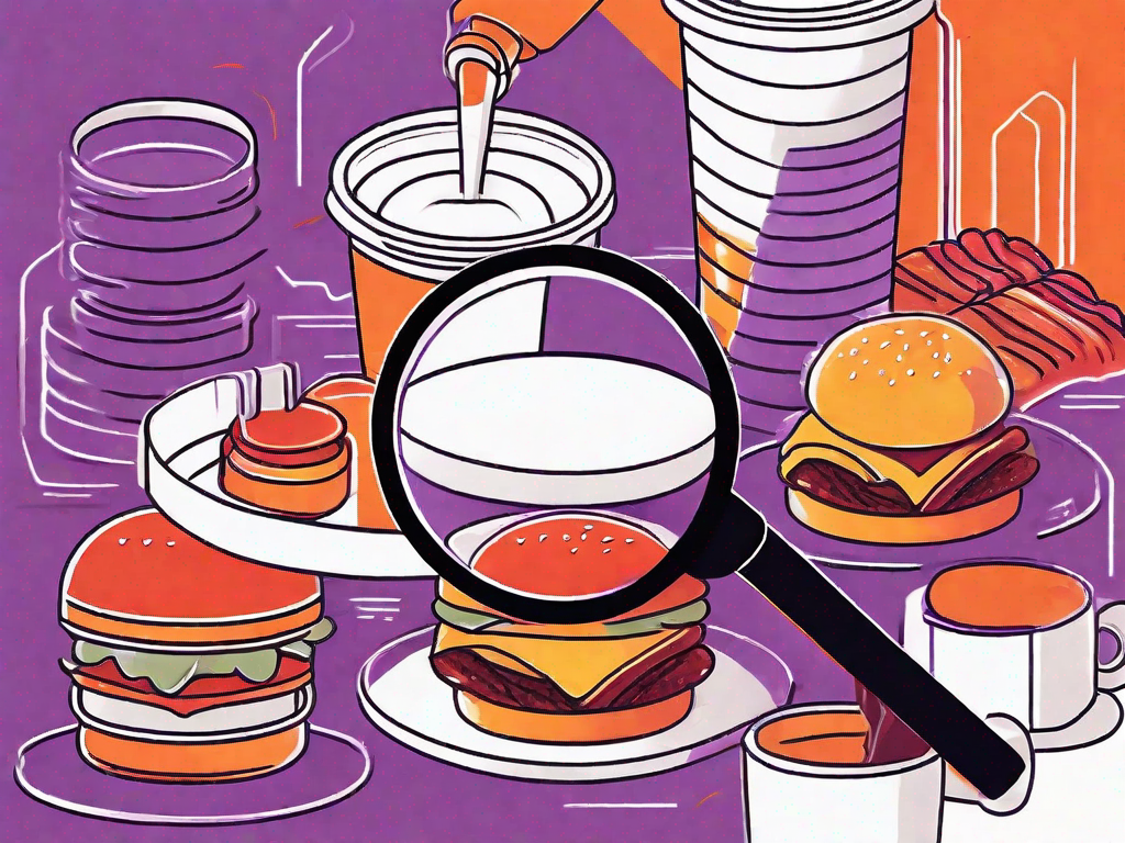 A magnifying glass focusing on a variety of symbolized franchises (like a burger for fast food